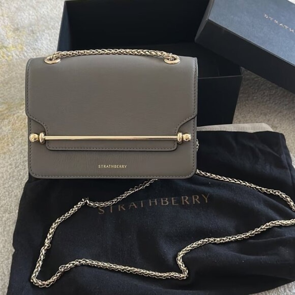 Strathberry BLACK Leather Mini Crossbody with Gold Hardware